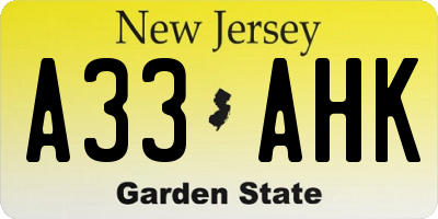 NJ license plate A33AHK