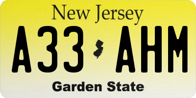 NJ license plate A33AHM
