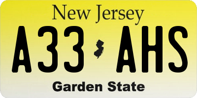 NJ license plate A33AHS