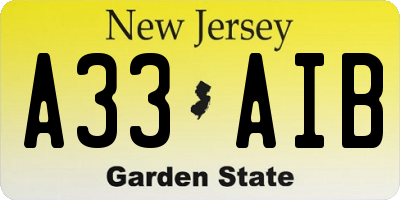 NJ license plate A33AIB