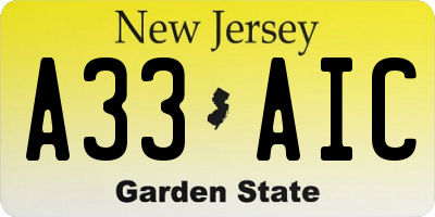 NJ license plate A33AIC