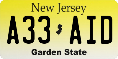 NJ license plate A33AID