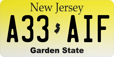 NJ license plate A33AIF