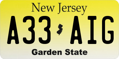 NJ license plate A33AIG