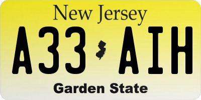 NJ license plate A33AIH