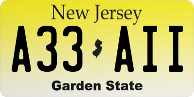 NJ license plate A33AII