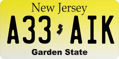 NJ license plate A33AIK