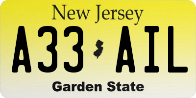 NJ license plate A33AIL