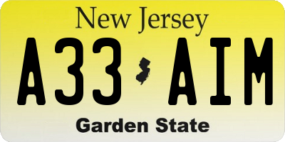 NJ license plate A33AIM
