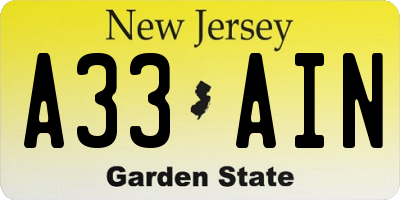 NJ license plate A33AIN