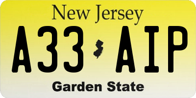 NJ license plate A33AIP