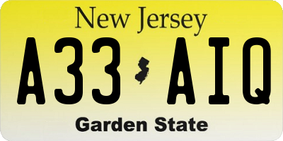 NJ license plate A33AIQ