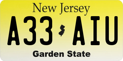 NJ license plate A33AIU
