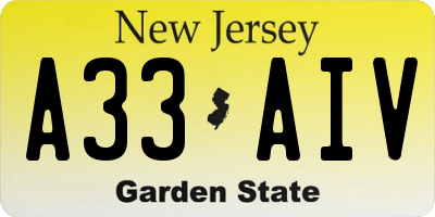 NJ license plate A33AIV