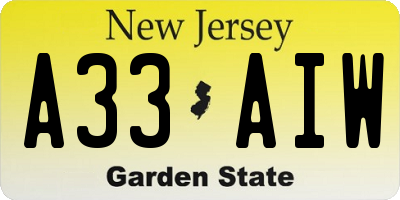NJ license plate A33AIW