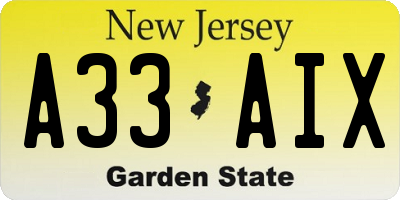 NJ license plate A33AIX