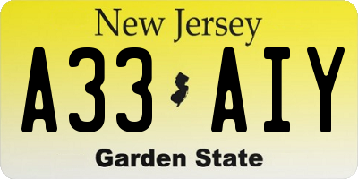 NJ license plate A33AIY