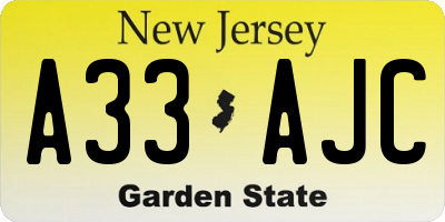 NJ license plate A33AJC