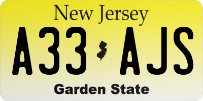 NJ license plate A33AJS