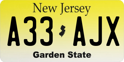 NJ license plate A33AJX