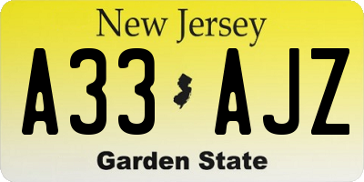 NJ license plate A33AJZ
