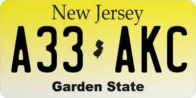 NJ license plate A33AKC