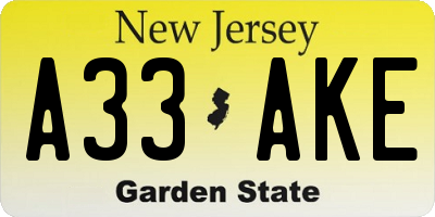 NJ license plate A33AKE