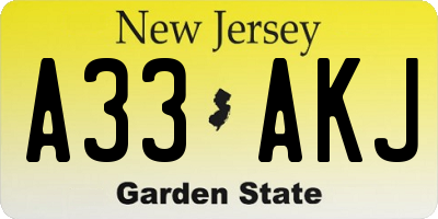 NJ license plate A33AKJ