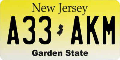 NJ license plate A33AKM