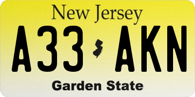 NJ license plate A33AKN