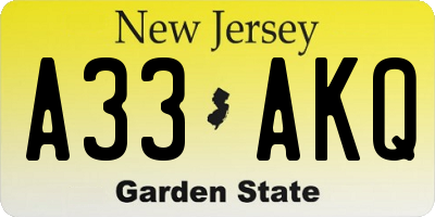 NJ license plate A33AKQ