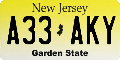 NJ license plate A33AKY
