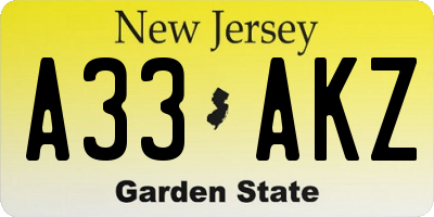 NJ license plate A33AKZ