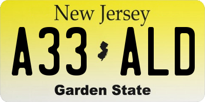NJ license plate A33ALD