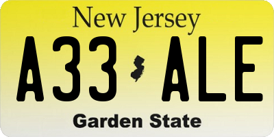 NJ license plate A33ALE