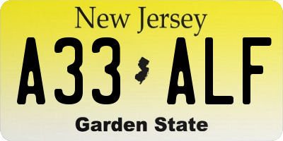 NJ license plate A33ALF