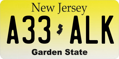 NJ license plate A33ALK