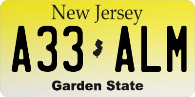 NJ license plate A33ALM