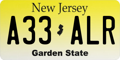NJ license plate A33ALR