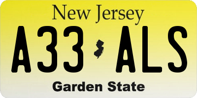 NJ license plate A33ALS
