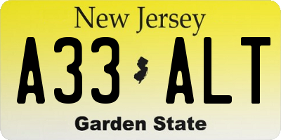 NJ license plate A33ALT