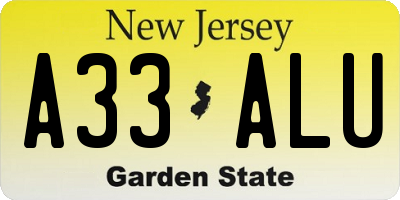 NJ license plate A33ALU