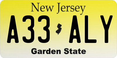 NJ license plate A33ALY