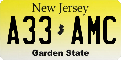 NJ license plate A33AMC
