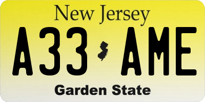 NJ license plate A33AME