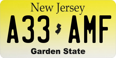 NJ license plate A33AMF