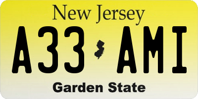 NJ license plate A33AMI