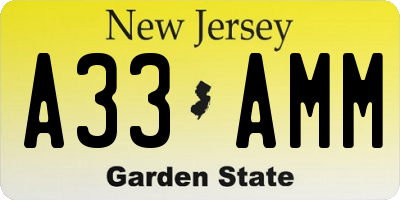 NJ license plate A33AMM