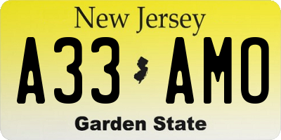 NJ license plate A33AMO
