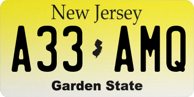 NJ license plate A33AMQ